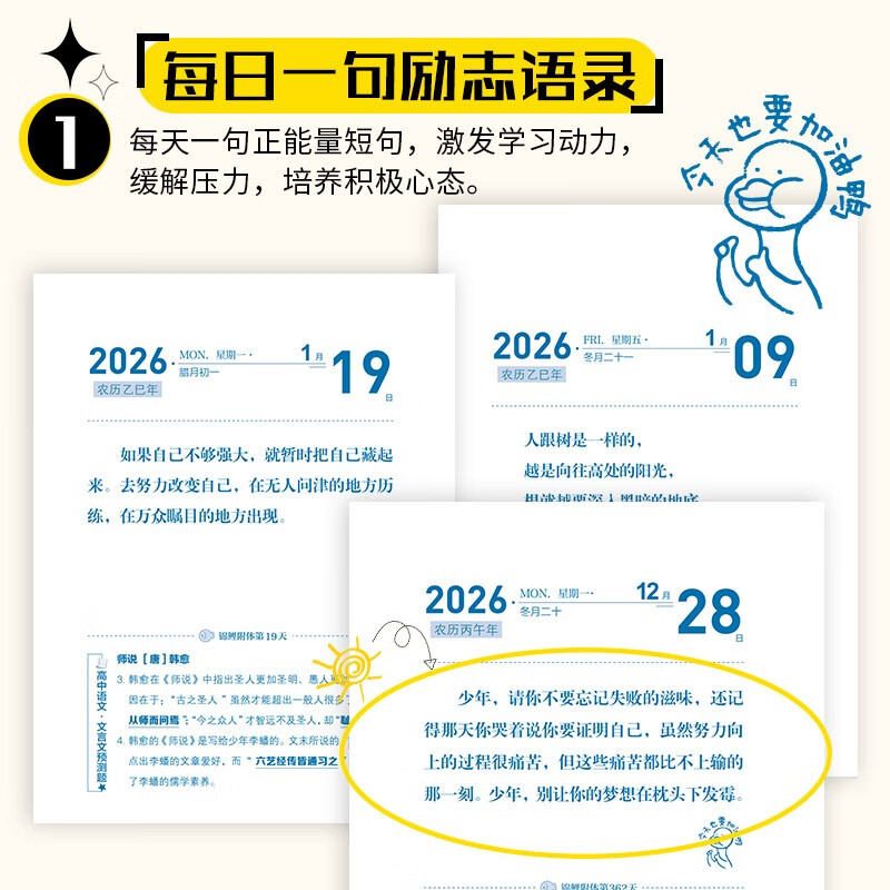 Fish Leaping over the Dragon Gate Inspirational Calendar for High School Students 2026 New Good-looking Calendar 2026 Year of the Horse Creative Desktop Decoration Original High School Growth Copywriting New Calendar 26-Year Plan Desktop Page Flip Original Genuine Desk Calendar College Entrance Examination Countdown New Year Knowledge Desk Calendar 365-Day Calendar Transforming Cocoon into a Butterfly 2025 Small Calendar