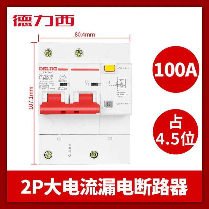 Delixi electrical air switch with leakage protection high power current main gate DZ47LE-125 D type 2P 100A