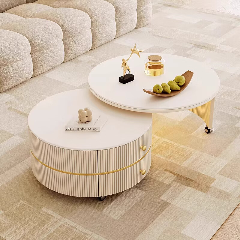 Orange cream style slate tea house for small apartment creative light luxury simple living room movable small round table coffee table