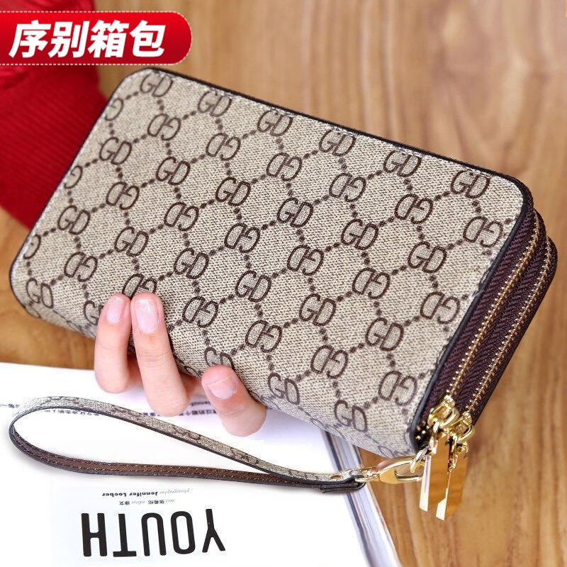 Ye Yu 2025 European and American Fashion Wallet Women's New Ladies Long Wallet Large Capacity Zipper Clutch Mobile Phone Bag GD Double Zipper - Dark Brown