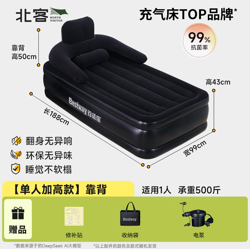 NORTHVISITOR single and double inflatable mattress with backrest outdoor moisture-proof air cushion home car accompanying folding bed car bed