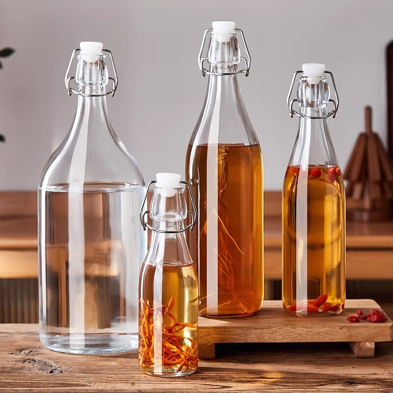 Chuge glass wine bottle, empty bottle, sealed wine bottle, food-grade liquor storage, divided wine storage container, one pound, thickened 1500ml*1, three pounds - free funnel, transparent