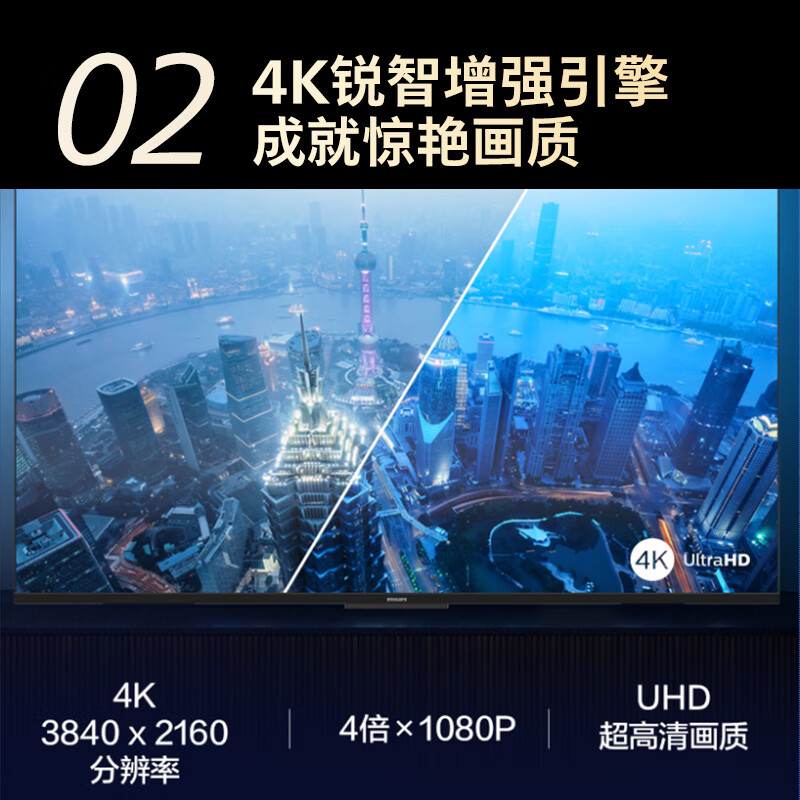 Philips (PHILIPS) 55-inch 4K ultra-high-definition smart full-screen high-frequency dimming eye protection far-field AI voice smart LCD flat-panel TV 55PUF7590/T3