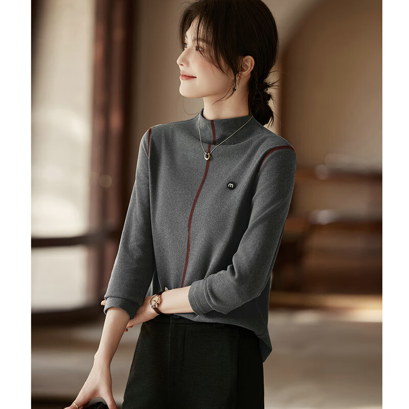Shangjing velvet soft and comfortable inner style autumn and winter fashionable and versatile half turtleneck bottoming shirt for women