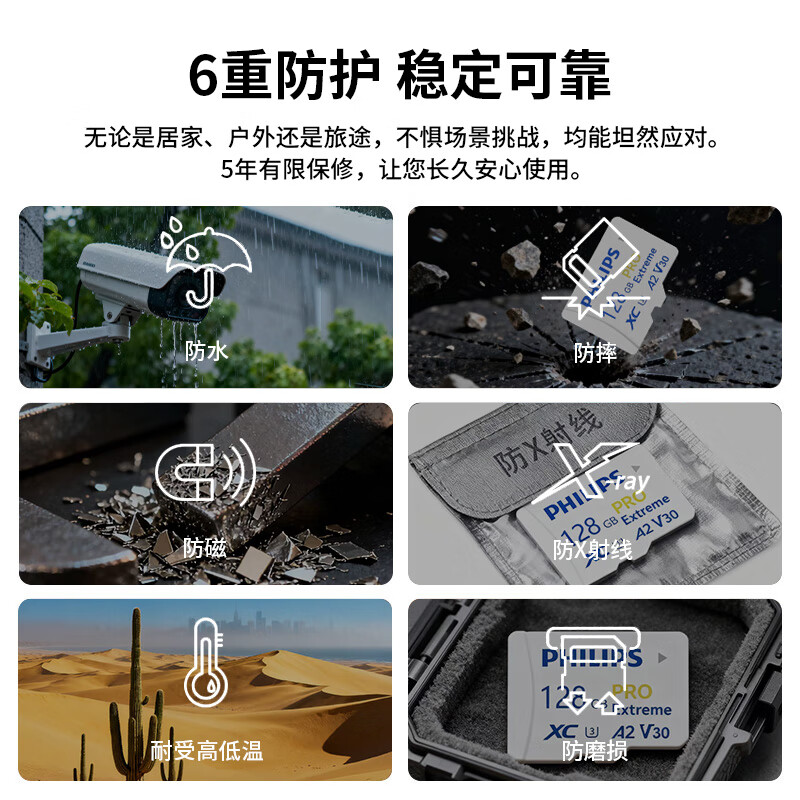 Philips (PHILIPS) 64GB TF (MicroSD) DJI pocket3 memory card A2 4K V30 U3 driving recorder action camera drone surveillance memory card read 160MB/s