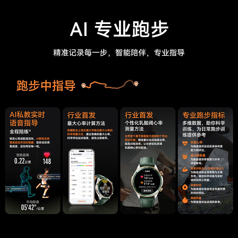 Honor Watch 5Pro smart Bluetooth call eSIM independent phone blood oxygen heart rate sleep senseless blood pressure health monitoring mobile payment men's and women's sports running new watch Bluetooth version Trailblazer fluorine rubber black strap