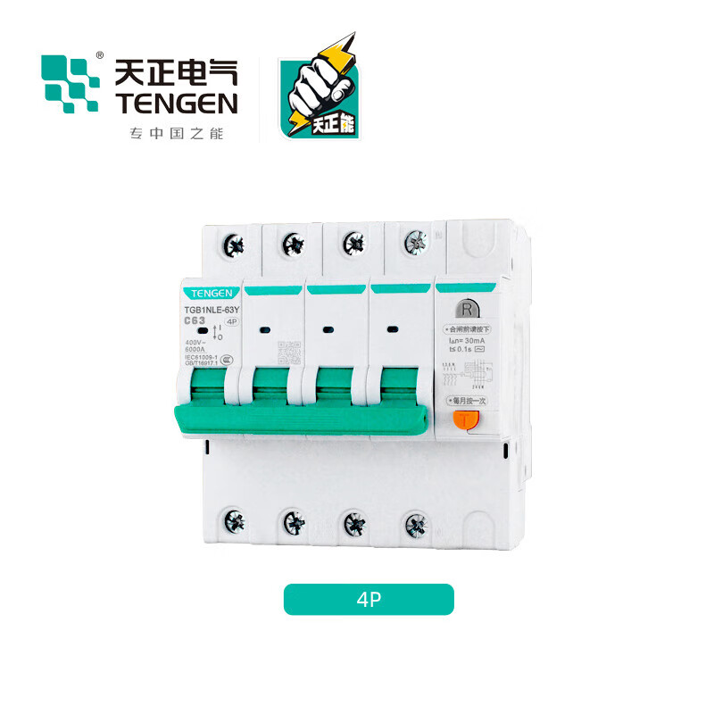 TENGEN Tianzheng DZ47LE-63Y 1P+N C63A leakage protector switch small leakage circuit breaker TGB1NLE-63Y 4p x 50A