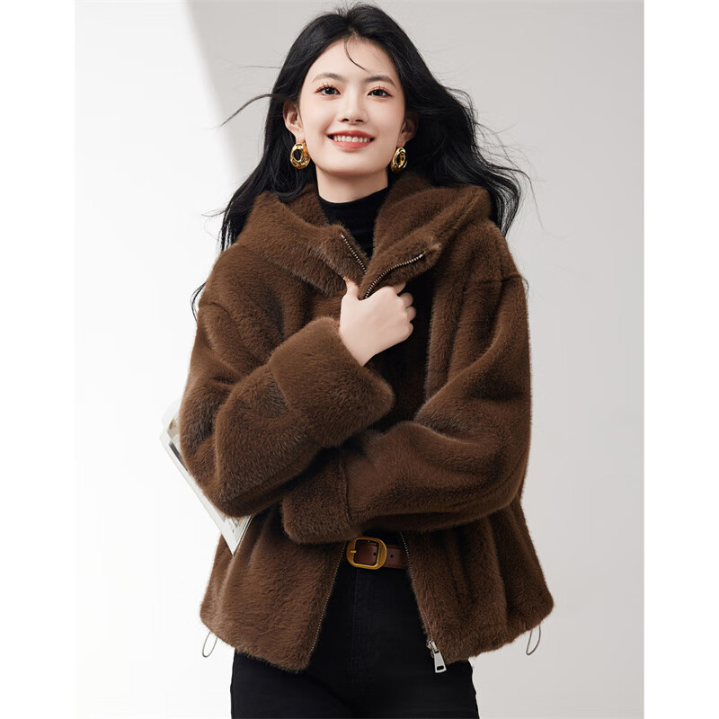 Xinfeiyu imitation mink coat for women 25 winter new fashion temperament high-end hooded thickened warm imitation fur one-piece coat