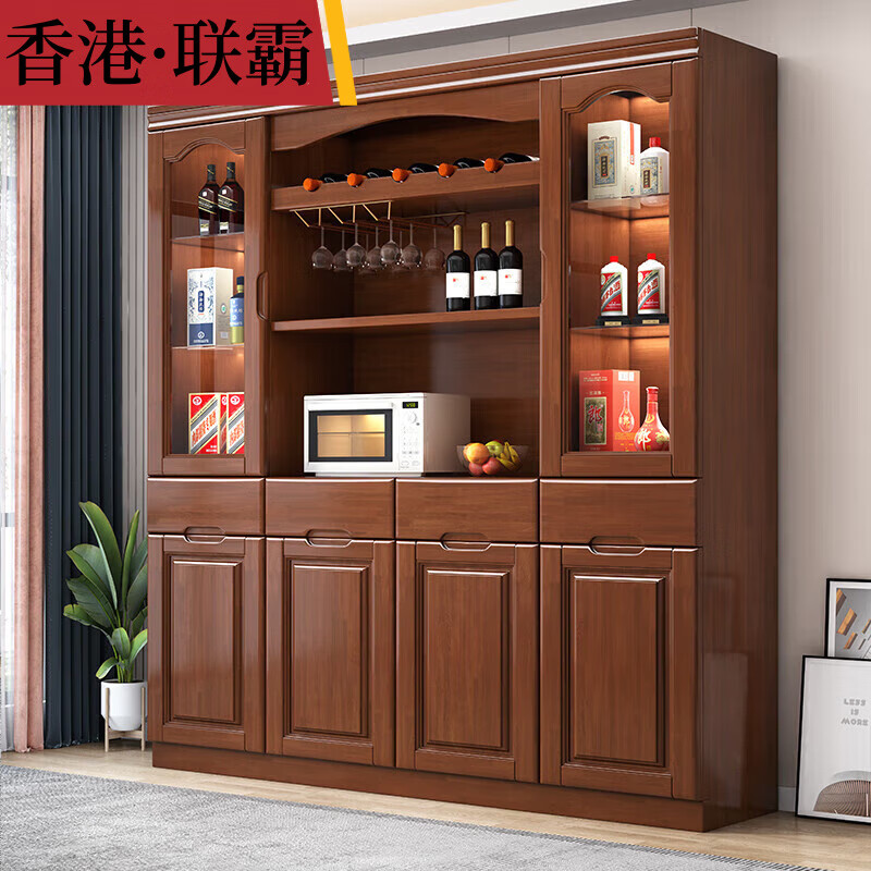 Lianba modern Chinese solid wood wine cabinet sideboard multi-functional wall combination living room storage 1.6m wine cabinet walnut color 4 doors