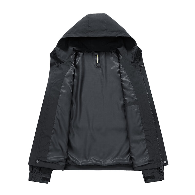 Lovron (LOFVRANG) plus size plus size jacket for men in autumn and winter, thickened with cotton, warm and loose, fat man hooded workwear windproof and waterproof jacket, black, thickened with cotton, 6XL, suitable for 235 to 255 pounds