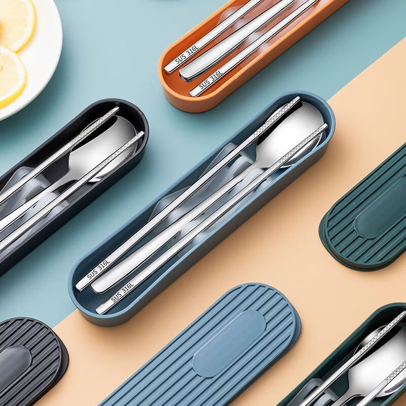 Raft core spoon 316 food grade adult universal 316L stainless steel chopsticks set three-piece set single portable meal orange 3-piece set + mesh bag