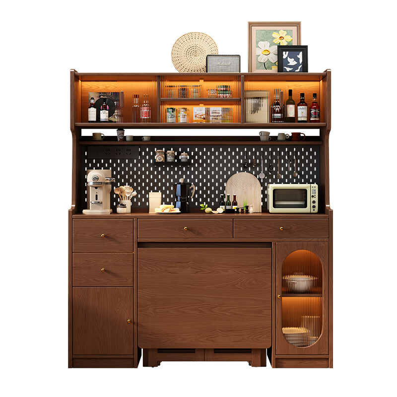 Senneng solid wood sideboard mid-century style sideboard integrated dining table wall small household storage cabinet solid wood tea cabinet 1.6m sideboard