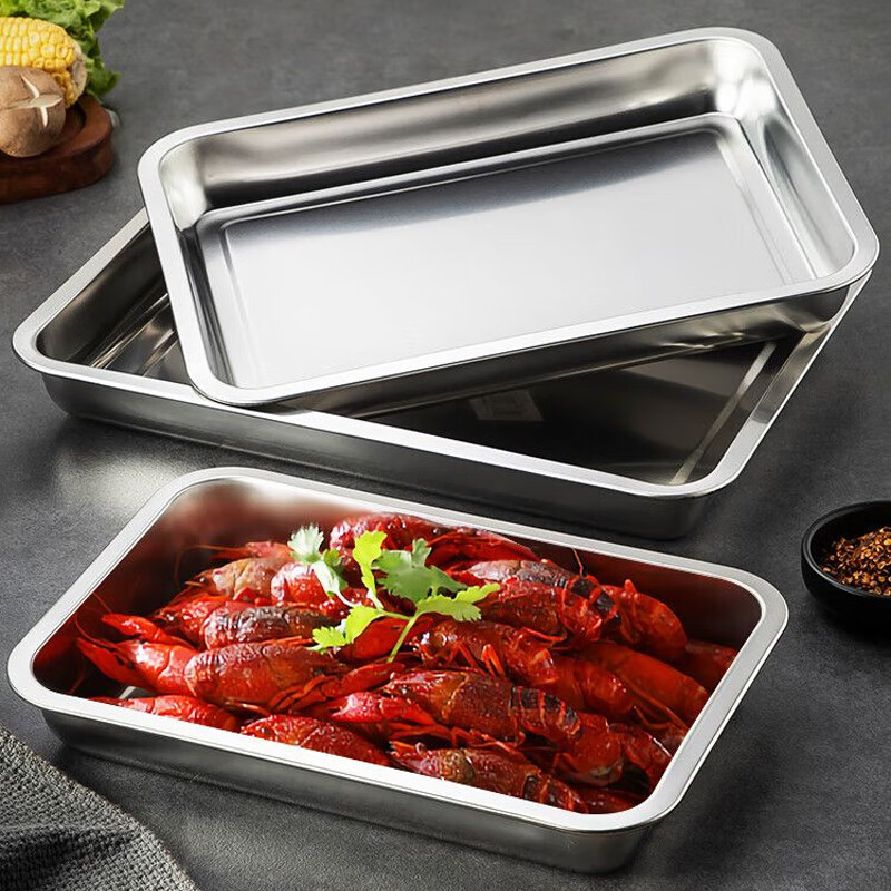 Vnash 304 stainless steel plate square plate deepened rectangular tray steamed rice plate grilled fish plate barbecue plate cold dish plate