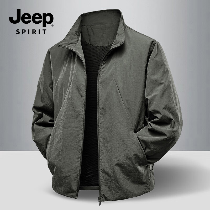 JEEP SPIRIT Light Business Jacket 2025 Autumn New Wear-resistant Casual Versatile Stand Collar Jacket 8988 Dark Gray XL