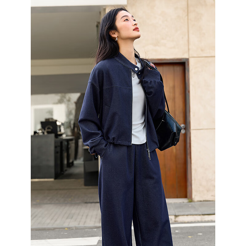 Fanximan's popular and beautiful suits for women this year, new autumn stand-up collar jacket and trousers suit, denim blue L