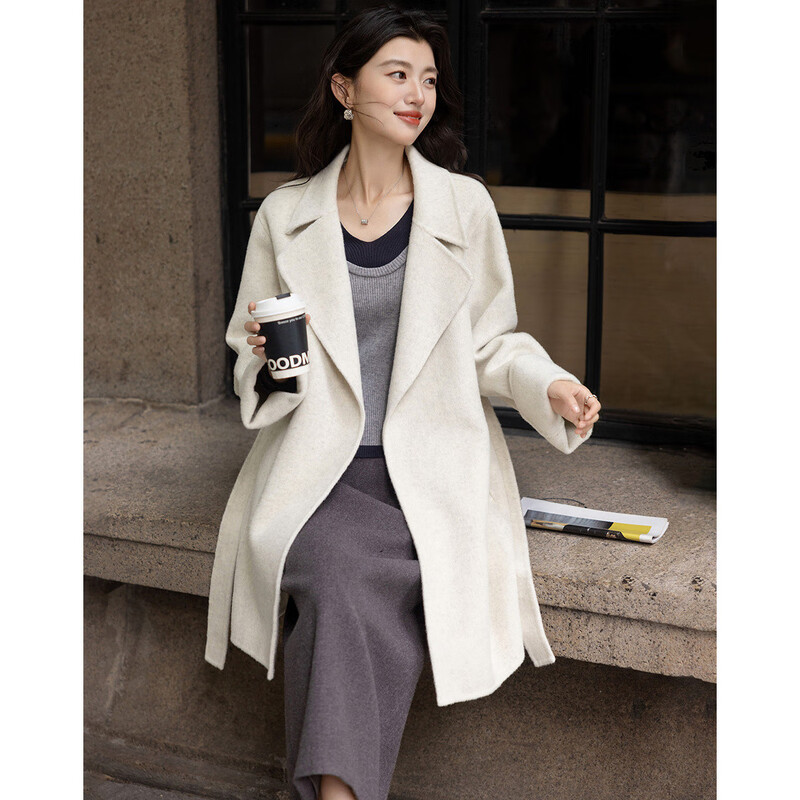 Demana Quiet Luxury Muse Winter Sheep Wool Large Lapel Lace Double-Sided Wool Coat Mid-Length Women's Wool Coat