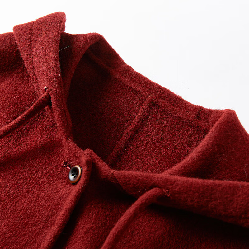 Xiangying cashmere + sheep wool hooded double-sided woolen coat for women 2025 winter new woolen red coat burgundy M 160/84A/95-110 catties