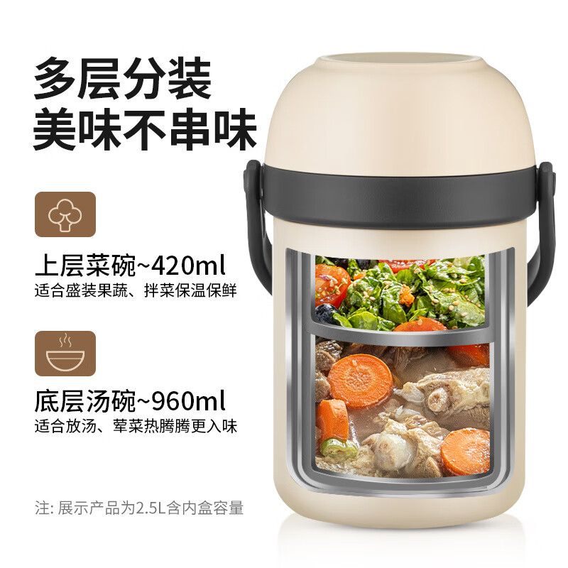 TAFUCO Japan TAFUCO 316 stainless steel insulated lunch box lunch box 3-layer portable work insulation bucket winter day T0303 green grass green 24-hour insulation 1.4L