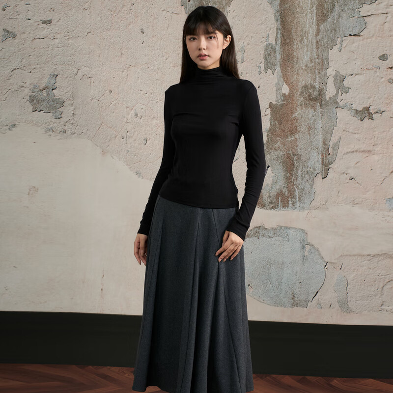 Nishimachi Village House (SETIROM) Minimalist Style Bottoming Shirt Women's 2025 Winter New Simple Skin-Friendly Shirt XXAD10415 Black One Size