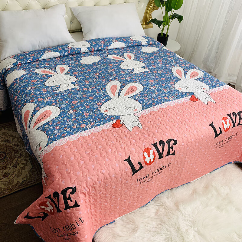 RSRDDY bed cover single piece double-sided quilted thick sheet large size kang bed mat quilt tatami student dormitory quilted pink blue full of love 180*220