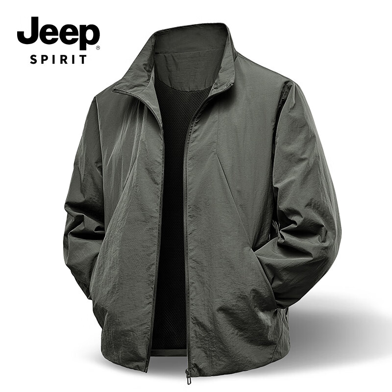 JEEP SPIRIT Light Business Jacket 2025 Autumn New Wear-resistant Casual Versatile Stand Collar Jacket 8988 Dark Gray XL