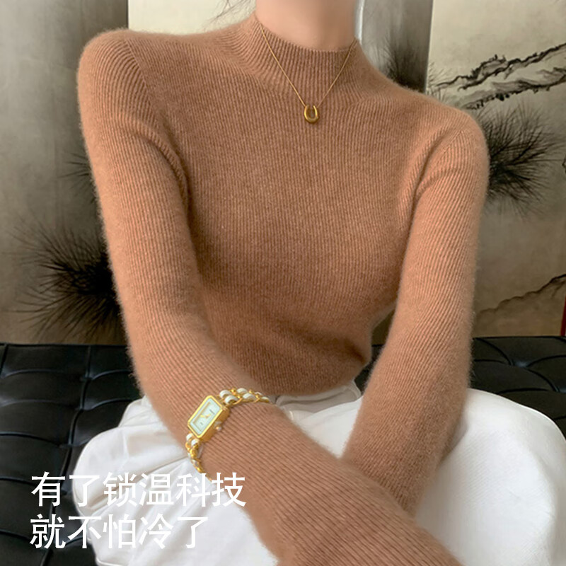 Odyfen wool knitted bottoming shirt for women with half-turtleneck sweater, slim long-sleeved, mid-collar, wearable top, autumn and winter black