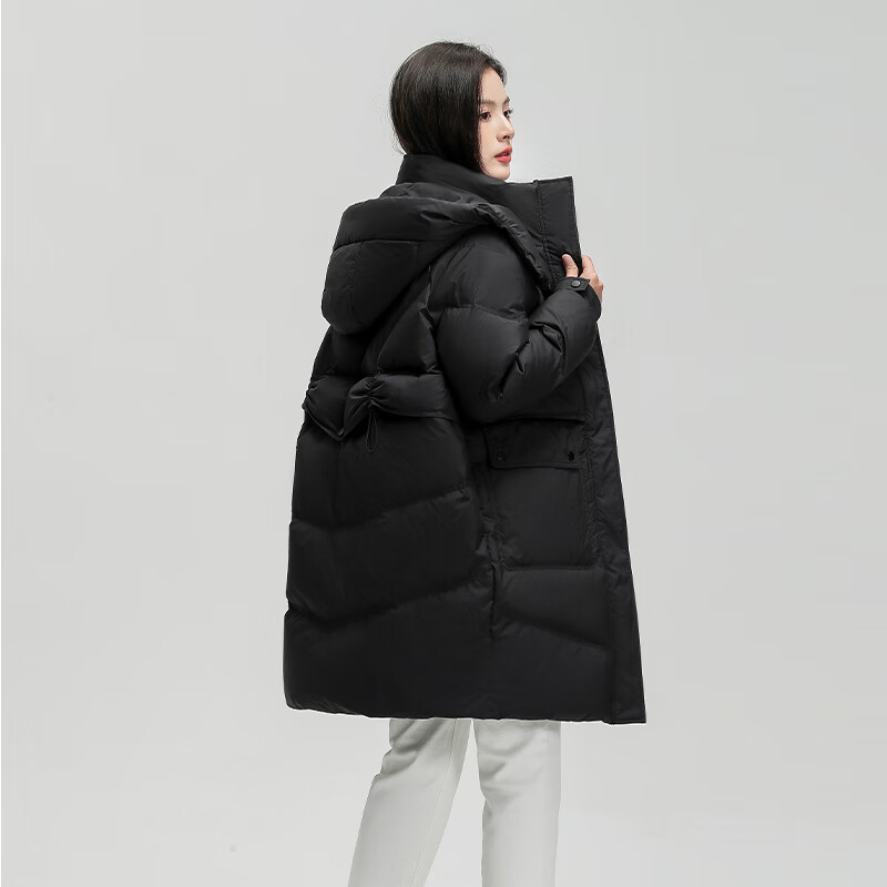 Flying in the Snow Down Jacket Women's Long 2025 Winter Korean Style Slim Fit Versatile Warm Jacket Black S