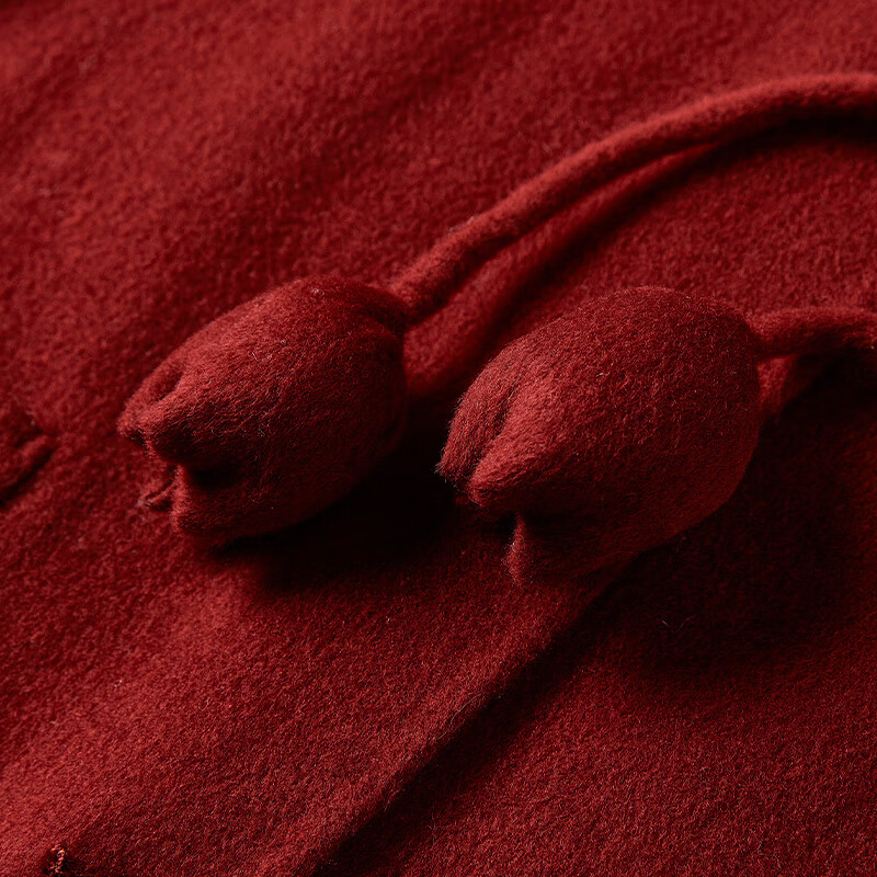 Xiangying cashmere + sheep wool hooded double-sided woolen coat for women 2025 winter new woolen red coat burgundy M 160/84A/95-110 catties