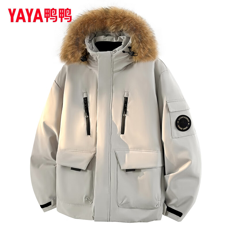 Yaya (YAYA) down jacket men's short 2025 latest large fur collar mink fur thickened workwear cold-proof parka jacket top black L /175