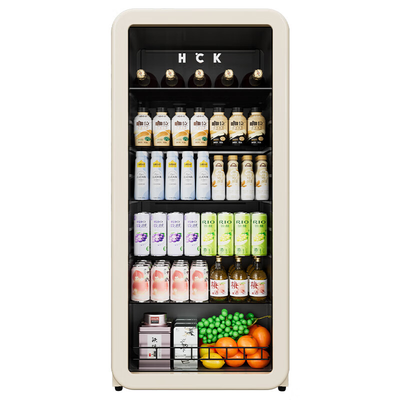 HCK Husky Ice Bar 168L Home Retro Living Room Refrigerator Frozen Beverage Cabinet Fresh Tea Cabinet Office Wine Cabinet Dundun Bar SC-168RD-S Milk Tea Color | Refrigeration | Large Capacity 189L
