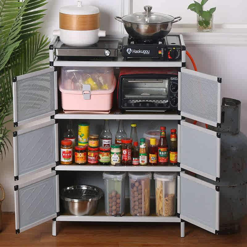 Jiang Zhiai bowl cabinet home kitchen stainless steel bowl integrated cabinet simple stove rental multi-functional storage storage gold 79 long three layers six doors double door