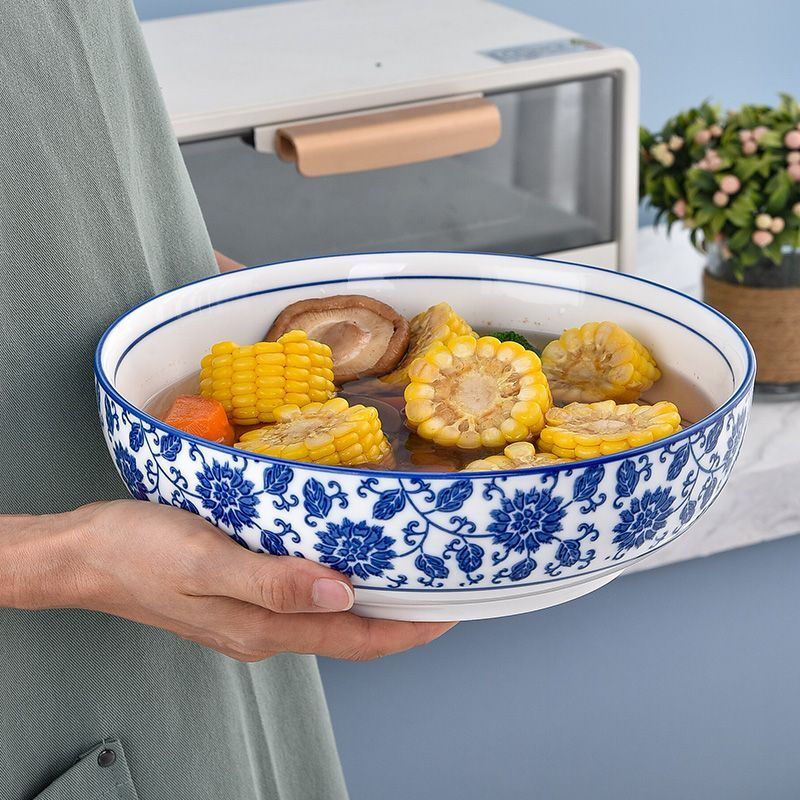 Kamanpai set Internet celebrity set Reunion platter tableware combination fan-shaped ceramic round table New Year plate dish plate household dishes blue and white 70 fan-shaped 11-piece set with Tai Chi plate