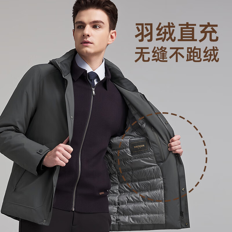 YOUNGOR 25 new winter product windproof business stand collar long removable hood goose down jacket Navy L (175/96A)