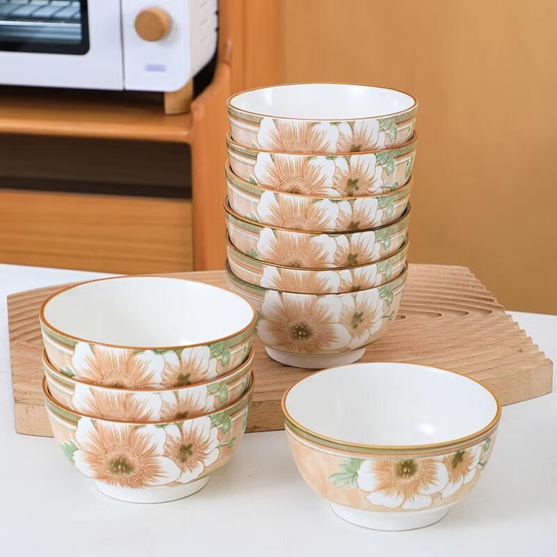 Vinoa Vintage Camellia 10 Bowl 10 Plate Family Bowl and Plate Set Underglaze Color Vintage Camellia 10 Bowl 10 Plate Family Bowl and Plate Set (5 Inch Bowl-7 Inch