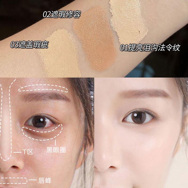 NOVO three-color concealer covers spots, dark circles, acne marks, and fine lines for men and women, powerful giant concealer palette 01 light skin tone