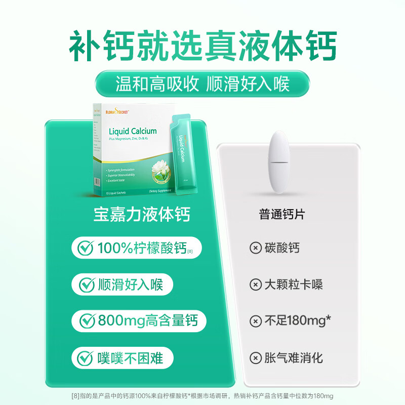 Flora's Secret Liquid Calcium Magnesium Zinc D3 Calcium Supplement Girl Spring Jasmine Calcium Pregnancy and Lactation Calcium Citrate 15 bags/box