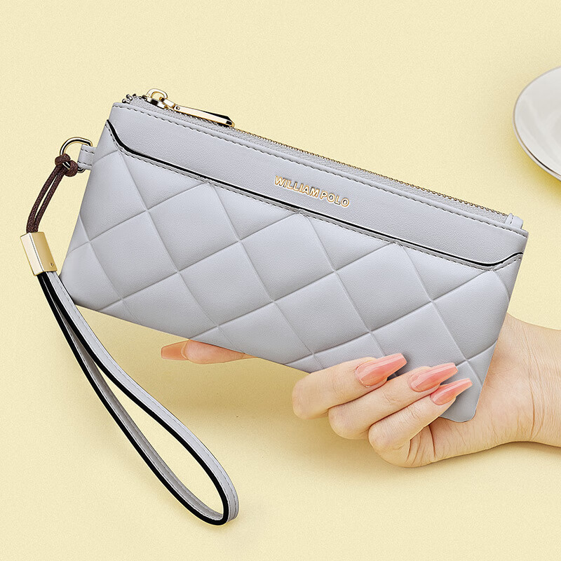 WILLIAMPOLO Emperor Paul Women's Wallet Ins Women's Long Thin Clutch Bag Diamond Korean Style Mobile Phone Bag Versatile Gray