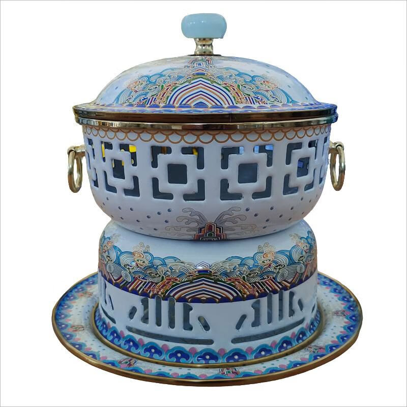 Cloisonné pure copper household small hot pot for one person and one pot enamel household small copper pot alcohol pot single person copper hot pot 1 inch white background Chinese style stainless steel inner pot oil delivery box + wick + oil