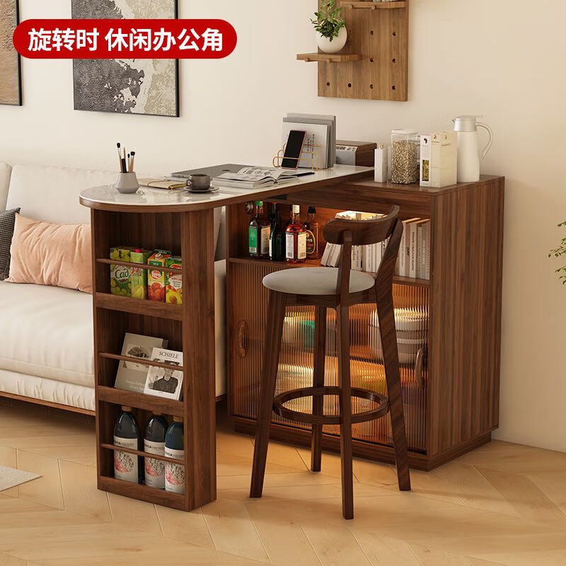 Mattuson glass bar table home integrated sideboard living room island dining table small apartment retractable partition storage internet celebrity walnut color bar cabinet + mobile combination table including sensor light socket upon arrival and installation by yourself