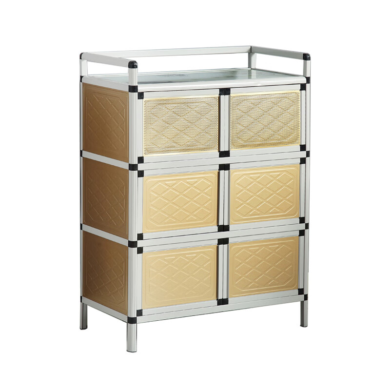 Jiang Zhiai bowl cabinet home kitchen stainless steel bowl integrated cabinet simple stove rental multi-functional storage storage gold 79 long three layers six doors double door