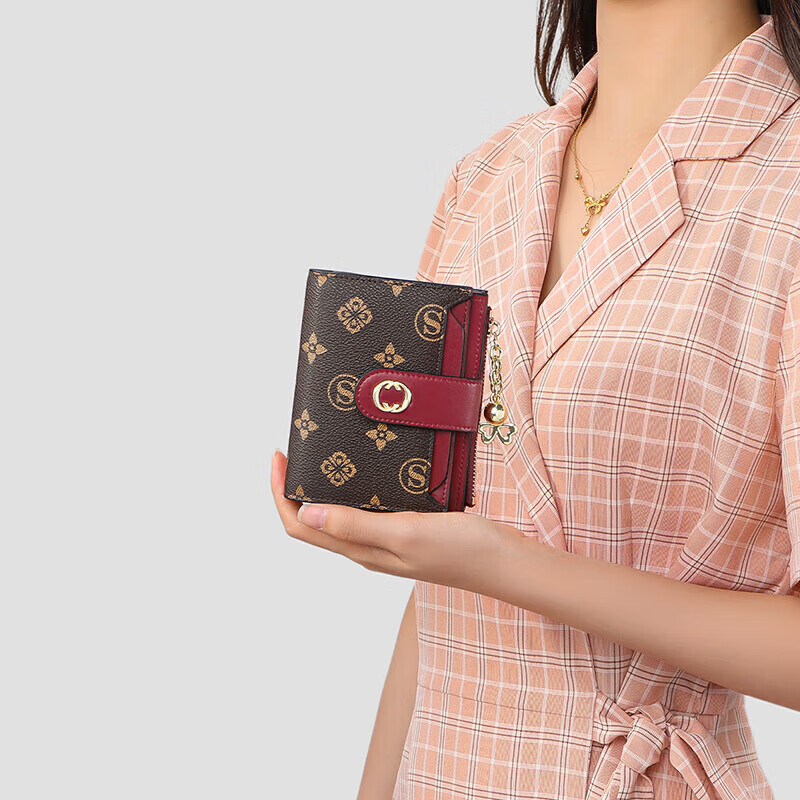 Aegean Women's Wallet Short Folding Zipper Multi-Card Slot Coin Purse Clutch Light Luxury Wallet Bank Card Bag Document Bag