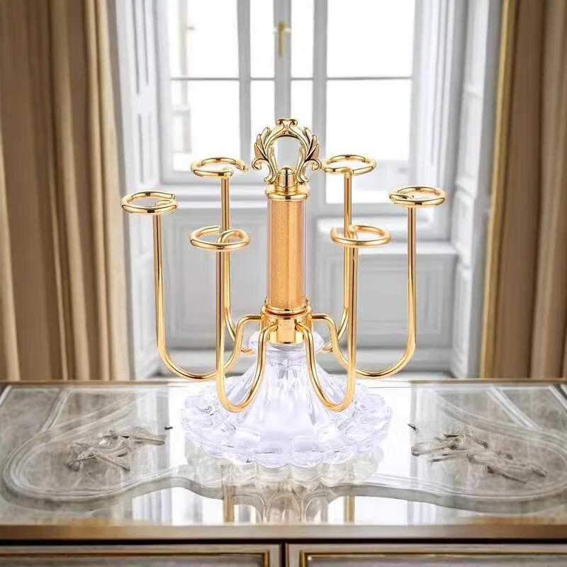 Shantou Lincun German Light Luxury Rotating Beer Glass Rack Water Glass Storage Rack Crystal Glass Rack Set Cup Whiskey Rack Gold Hammer Pattern Short 6 Cups 1 Gold Square Pot Retro Rack + Quicksand Green Plate