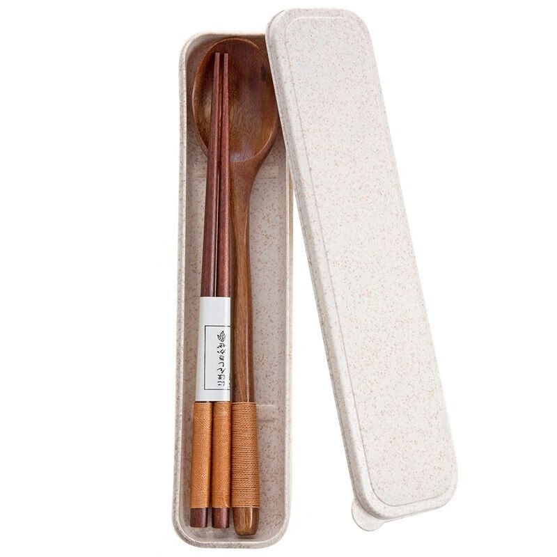 Mingyu portable spoon and chopsticks tableware set with wooden spoon and chopstick storage box three-piece set portable household long-handled spoon wireless 23.5 spoons and chopsticks + storage box