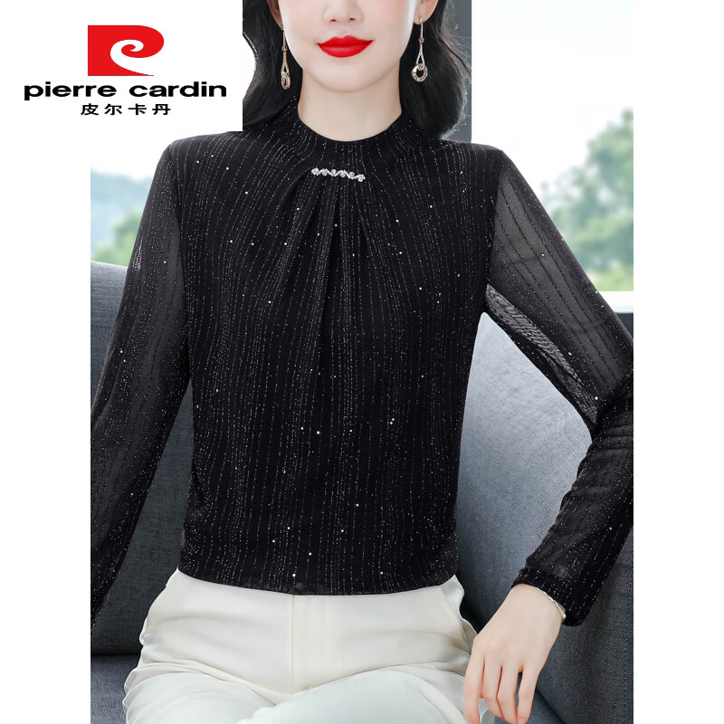 Pierre Cardin half turtleneck purple mesh bottoming shirt for women spring and autumn 2025 new autumn wear with women's T-shirt long-sleeved top Purple M