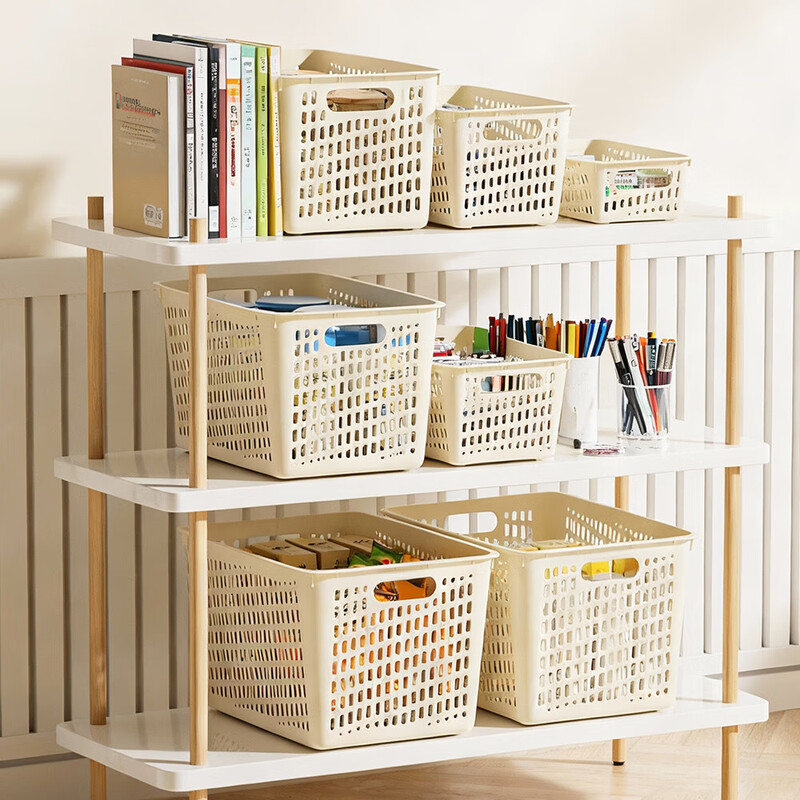 Simple style desktop file basket, office stationery storage box, office classroom, dormitory file basket, good-looking large-capacity storage basket, cream style storage basket, medium size, 1 pack, activity style
