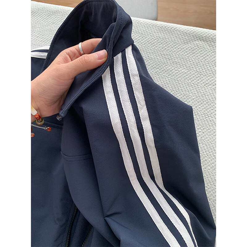 Cantu three-stripe jacket men's autumn and winter baseball uniform American stand-up collar design loose and trendy cotton top clothes navy blue regular spring and autumn jacket XL recommended 120 catties to 140 catties