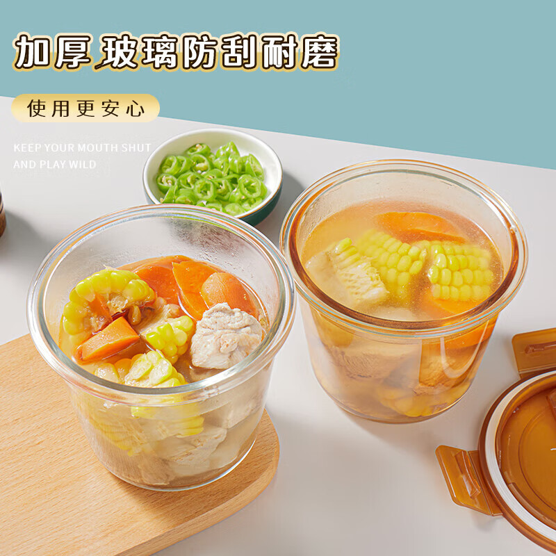 Baijie high borosilicate glass lunch box for office workers microwave oven refrigerator crisper 1000ml three compartments + square 400ml + bag soup cup 700ml high borosilicate silicone seal