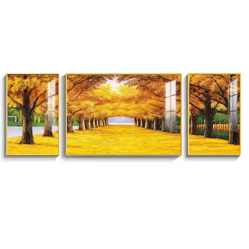 Yusenyi Inlaid Luxury Living Room Decoration Painting Simple Modern Mural Painting Porcelain Hanging Painting Crystal Wall Light Diamond Painting Triptych Sofa Good Luck Fashion Gold (Hot Melted Crystal Porcelain-Crystal Porcelain Painting) The price of the whole set (the price of the set is three yuan) 70x90 on both sides and 90x140 in the middle (installation included)