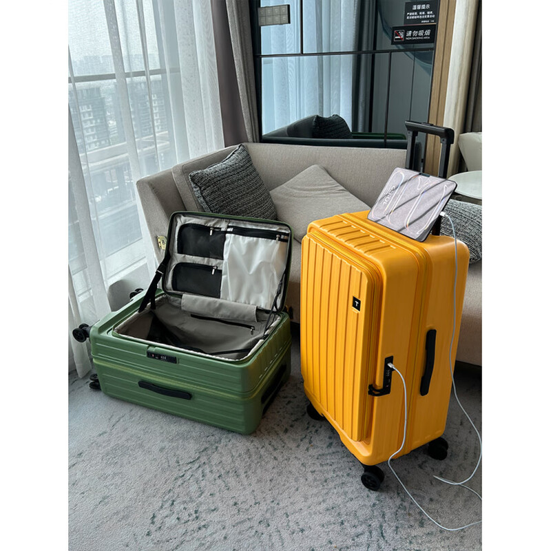 MDNG Japan imported quality brand side opening lid large capacity multifunctional expandable suitcase for men and women 24 inches business leather avocado green capacity upgrade large and lightweight 28 inches fully expanded large deep storage type conventional 32 inches