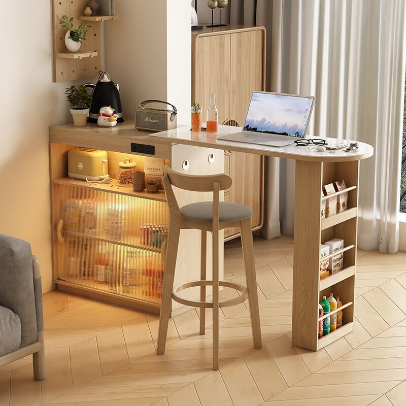 Mattuson glass bar table home integrated sideboard living room island dining table small apartment retractable partition storage internet celebrity walnut color bar cabinet + mobile combination table including sensor light socket upon arrival and installation by yourself